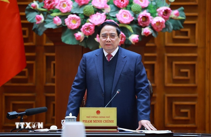Thủ tướng Phạm Minh Chính, Trưởng Ban Chỉ đạo của Chính phủ về quản lý, điều hành kinh tế vĩ mô chủ trì Phiên họp lần thứ hai của Ban Chỉ đạo. (Ảnh: Dương Giang/TTXVN)