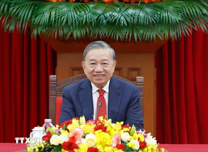 Tổng Bí thư Tô Lâm điện đàm với Bí thư thứ nhất Đảng Cộng sản Cuba, Chủ tịch nước Cộng hòa Cuba Miguel Diaz-Canel. (Ảnh: Thống Nhất/TTXVN)