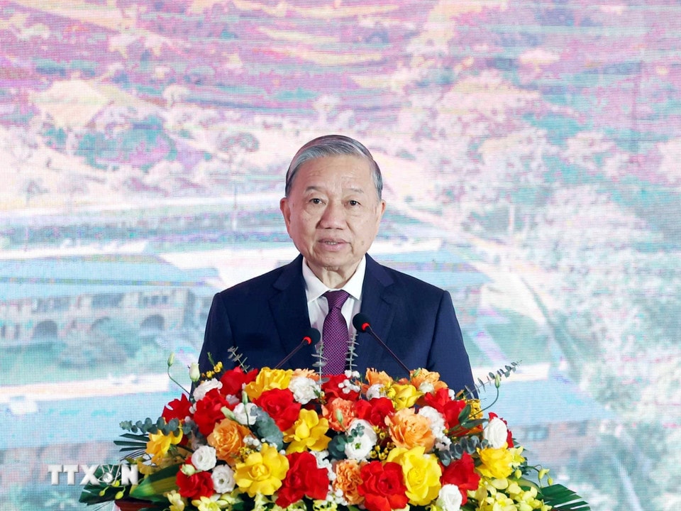 Tổng Bí thư Tô Lâm phát biểu tại buổi lễ. (Ảnh: Thống Nhất/TTXVN)