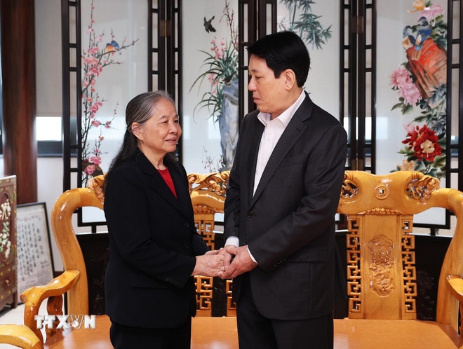 Chủ tịch nước Lương Cường thăm hỏi, chúc Tết bà Ngô Thị Mận, Phu nhân cố Tổng Bí thư Nguyễn Phú Trọng. (Ảnh: Lâm Khánh/TTXVN) ttxvn-3010-chu-tich-nuoc-tuong-nho-nguyen-lanh-dao-dang-nha-nuoc-5.jpg