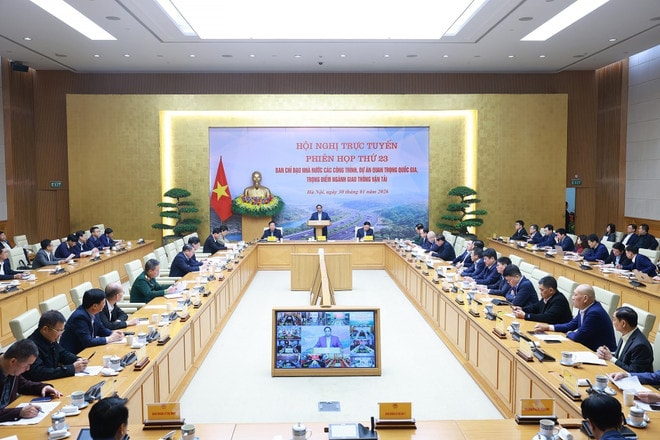 At the 23rd meeting of the state steering committee for nationally important and key transport projects, held in Hanoi on January 30 and connected online to 27 localities where major projects are underway. (Photo: VNA) 23rd-meeeting-vna.jpg