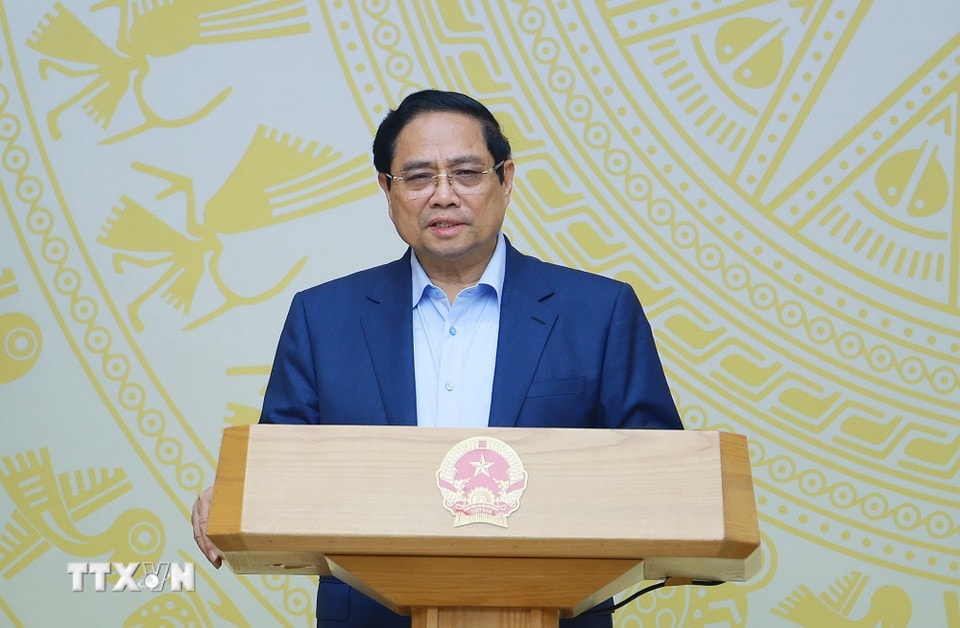 Thủ tướng Phạm Minh Chính chủ trì Phiên họp lần thứ tư của Ban Chỉ đạo quốc gia triển khai Nghị quyết số 68-NQ/TW của Bộ Chính trị về phát triển kinh tế tư nhân. (Ảnh: Dương Giang/TTXVN)