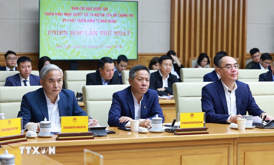 Các đại biểu tham dự Phiên họp lần thứ nhất của Ban Chỉ đạo về phát triển kinh tế nhà nước. (Ảnh: Dương Giang/TTXVN)