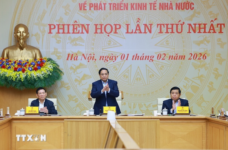 Thủ tướng Phạm Minh Chính chủ trì Phiên họp lần thứ nhất của Ban Chỉ đạo về phát triển kinh tế nhà nước. (Ảnh: Dương Giang/TTXVN)