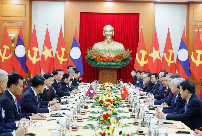 Tổng Bí thư Tô Lâm hội đàm với Tổng Bí thư, Chủ tịch nước Lào Thongloun Sisoulith ngày 26/1. (Ảnh: Thống Nhất/ TTXVN) ttxvn-2610-tong-bi-thu-hoi-dam-tong-bi-thu-chu-tich-nuoc-lao-5.jpg