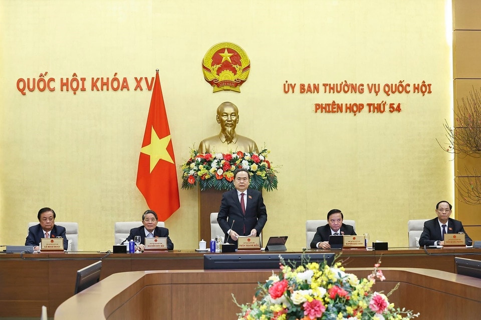 National Assembly Chairman Tran Thanh Man delivers the opening address at the session. (Photo: VNA)