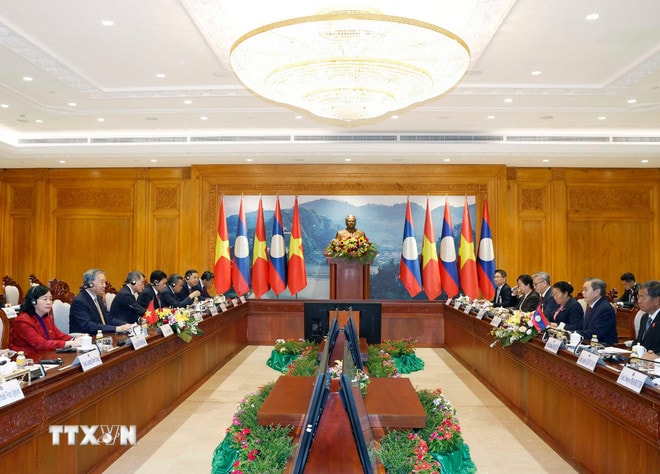 Tổng Bí thư Tô Lâm hội kiến Chủ tịch Quốc hội Lào Saysomphone Phomvihane. (Ảnh: Thống Nhất/TTXVN) ttxvn-tong-bi-thu-to-lam-hoi-kien-chu-tich-quoc-hoi-lao-3.jpg