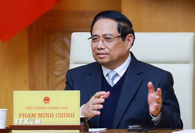Thủ tướng Phạm Minh Chính phát biểu tại buổi tiếp Đại sứ Trung Quốc tại Việt Nam Hà Vĩ. Ảnh: Dương Giang-TTXVN ttxvn-thu-tuong-2-resize.jpg