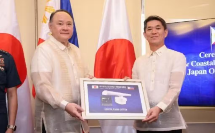 Department of National Defence (DND) Secretary Gilberto Teodoro Jr. (left) and Japanese Ambassador to the Philippines, Endo Kazuya (right), during the “ceremonial turnover” of five coastal surveillance radar systems to the country’s defence establishment on February 11. (Photo courtesy of the DND)