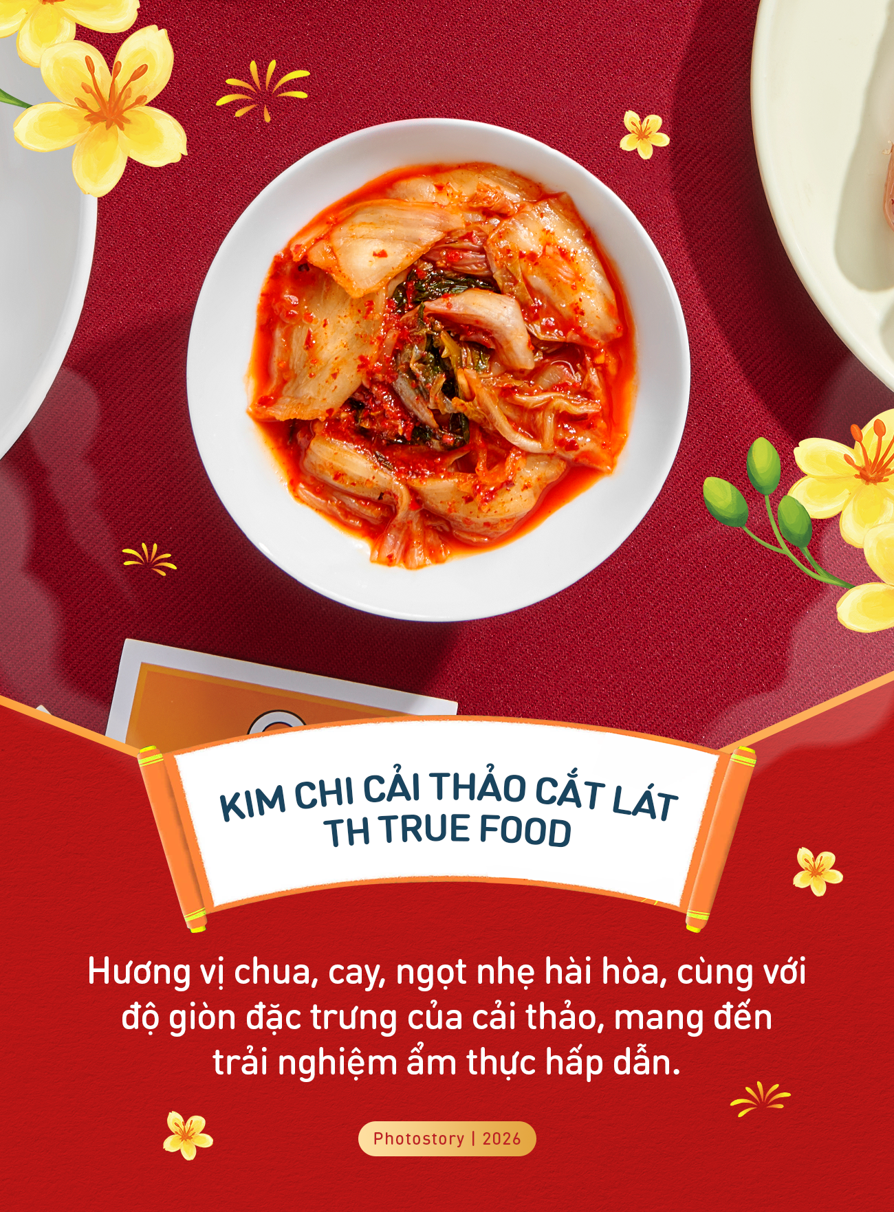 Giữa mâm cơm ngày Tết đủ đầy thịt cá, những món giải ngấy như kim chi giúp bữa ăn trở nên nhẹ nhàng và dễ ăn hơn. Vị chua cay vừa phải của kim chi khéo léo 