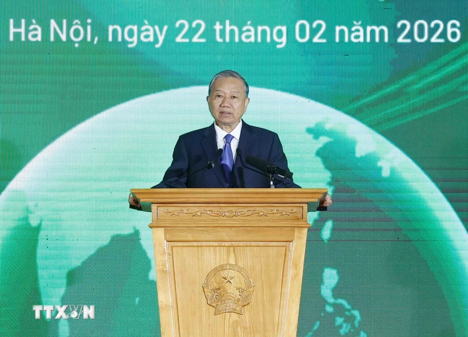 Tổng Bí thư Tô Lâm phát biểu chỉ đạo và phát động “Tết trồng cây đời đời nhớ ơn Bác Hồ” Xuân Bính Ngọ 2026. (Ảnh: Thống Nhất/TTXVN)