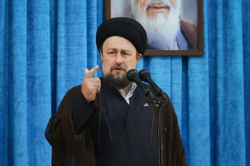 Ayatollah Ruhollah Khomeini's grandson, Hassan Khomeini, at Khomeini's shrine in southern Tehran, Iran June 4, 2025.
