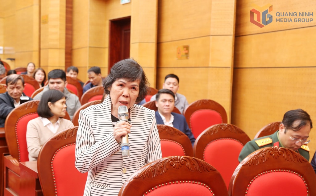 Cử tri phường Hồng Gai phát biểu tại hội nghị.