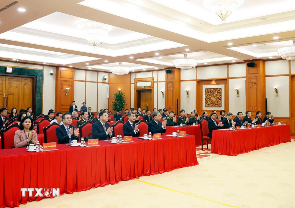 Tổng Bí thư Tô Lâm và các đại biểu. (Ảnh: Thống Nhất/TTXVN)