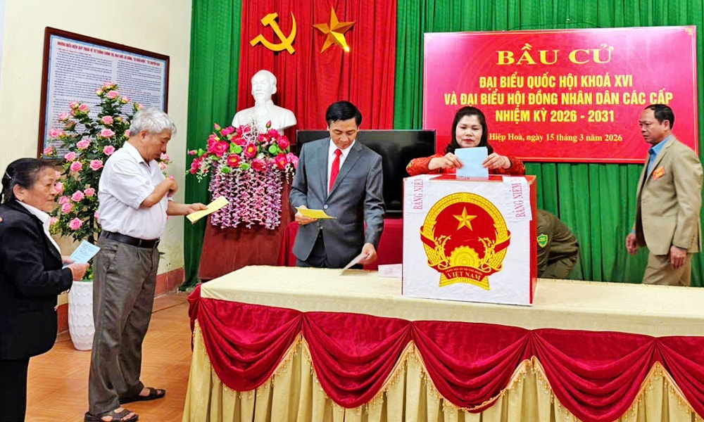 Phó Chủ tịch HĐND tỉnh Bắc Ninh Lâm Thị Hương Thành dự khai mạc tại Tổ bầu cử số 1, xã Hiệp Hoà.