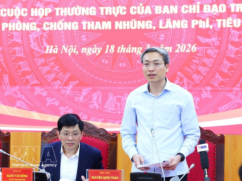 Major General Nguyen Quoc Toan, Chief of the Office and spokesperson of the Ministry of Public Security, speaks at the event. (Photo: VNA)