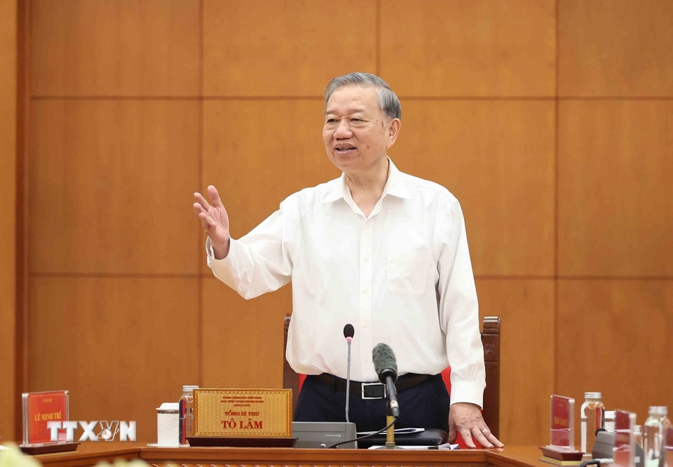 Tổng Bí thư Tô Lâm, Trưởng Ban Chỉ đạo Trung ương về phòng, chống tham nhũng, lãng phí, tiêu cực phát biểu. (Ảnh: An Đăng/TTXVN)