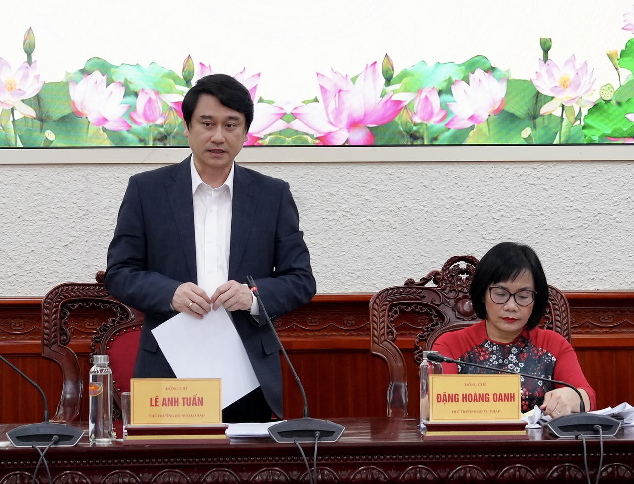 Thứ trưởng Bộ Ngoại giao Lê Anh Tuấn phát biểu tại buổi thẩm định.