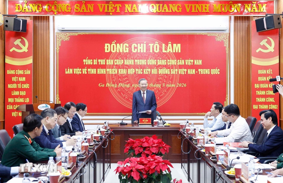 Tổng Bí thư Tô Lâm phát biểu tại buổi làm việc. (Ảnh: Thống Nhất/TTXVN)
