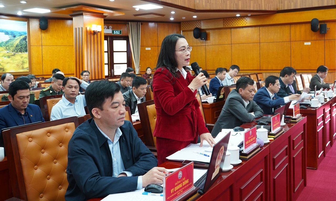 Lạng Sơn. Đại biểu HĐND tỉnh đặt câu hỏi tới lãnh đạo ngành nông nghiệp và môi trường. Ảnh Khánh Ly