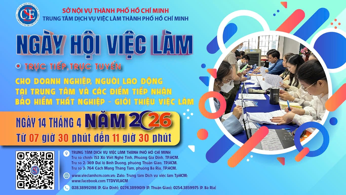 Ngày hội việc làm để kết nối người lao động và nhà tuyển dụng do Trung tâm Dịch vụ việc làm TP Hồ Chí Minh tổ chức. Ảnh VLTP