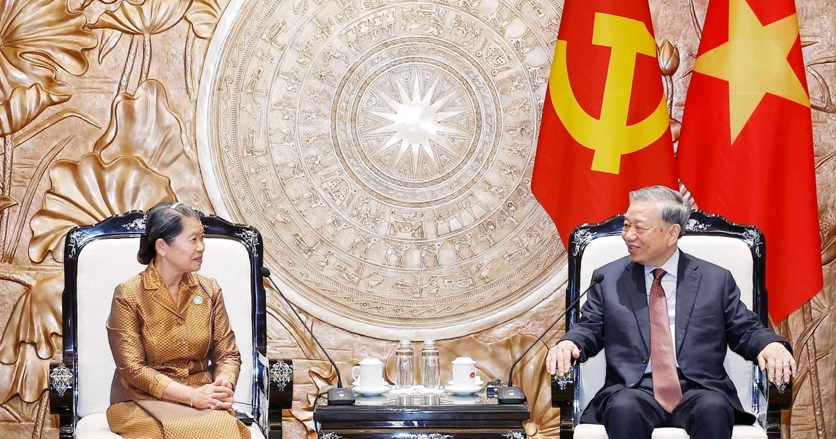 Party chief To Lam receives Cambodian CPP vice President Men Sam An (Photo: VNA)