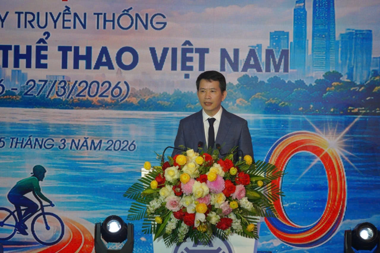 Giám đốc Sở Văn hóa và Thể thao Hà Nội Phạm Tuấn Long phát biểu tại buổi lễ. Ảnh Hà Ngân