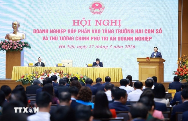 Thủ tướng Phạm Minh Chính chủ trì Hội nghị Doanh nghiệp góp phần vào tăng trưởng hai con số và Thủ tướng Chính phủ tri ân doanh nghiệp. (Ảnh: Dương Giang/TTXVN) ttxvn-thu-tuong-chu-tri-hoi-nghi-doanh-nghiep-gop-phan-vao-tang-truong-hai-con-so-27-18.jpg