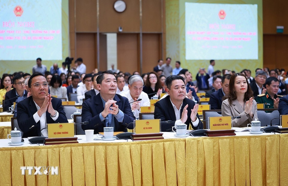 Các đại biểu dự Hội nghị Doanh nghiệp góp phần vào tăng trưởng hai con số. (Ảnh: Dương Giang/TTXVN)