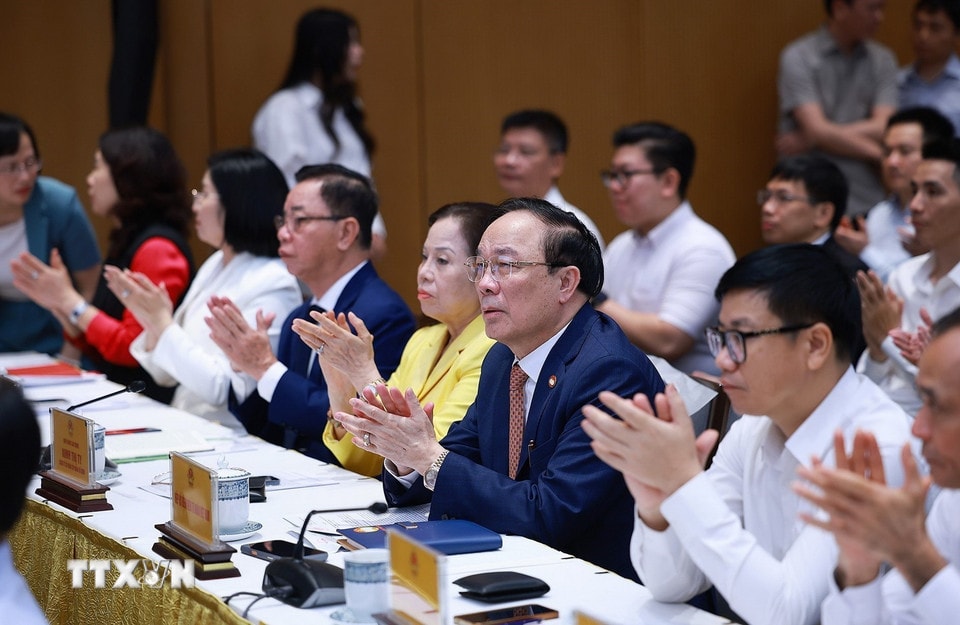 Các đại biểu dự Hội nghị Doanh nghiệp góp phần vào tăng trưởng hai con số. (Ảnh: Dương Giang/TTXVN)