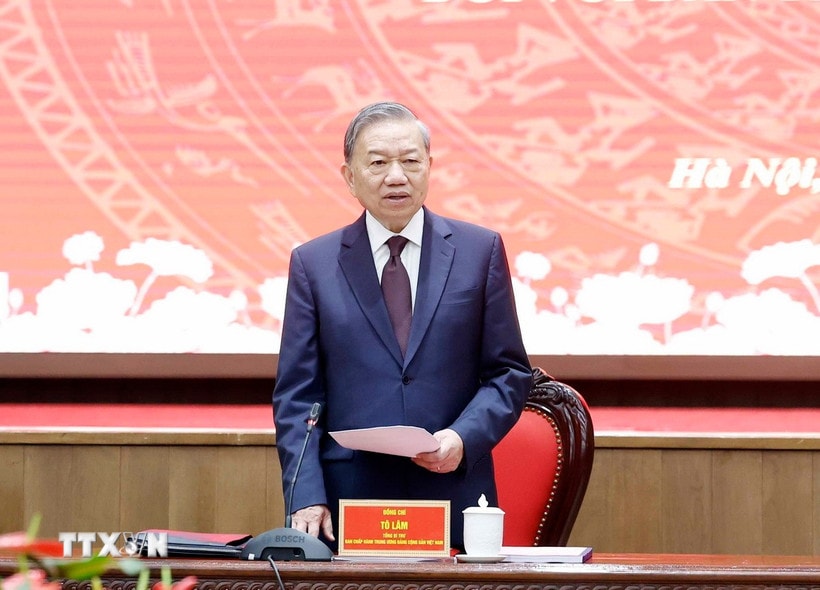 Tổng Bí thư Tô Lâm phát biểu tại hội nghị. (Ảnh: Thống Nhất/TTXVN)