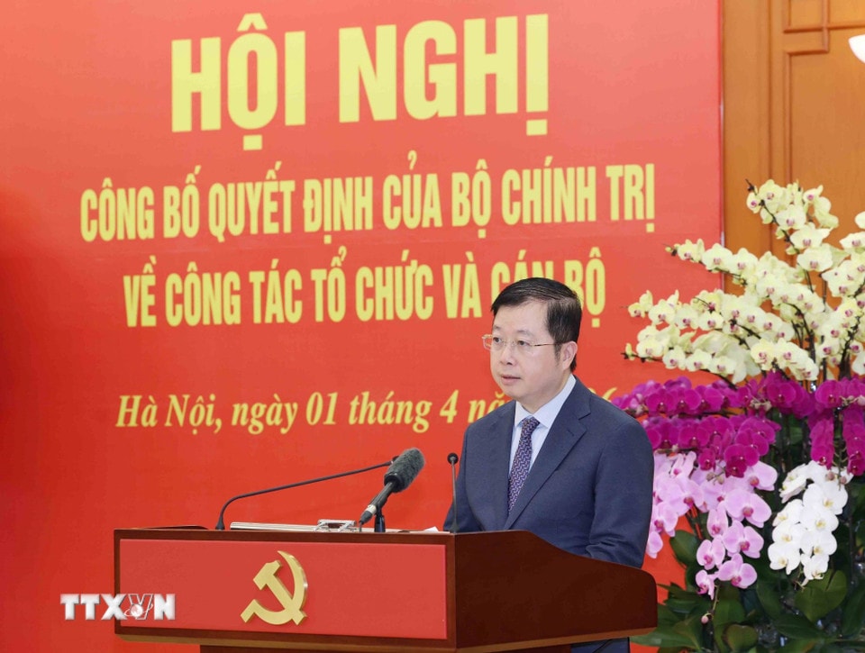 Đồng chí Nguyễn Thanh Lâm, Ủy viên Trung ương Đảng, Tổng giám đốc Đài Truyền hình Việt Nam, đại diện lãnh đạo 5 cơ quan phát biểu. (Ảnh: Phương Hoa/TTXVN)