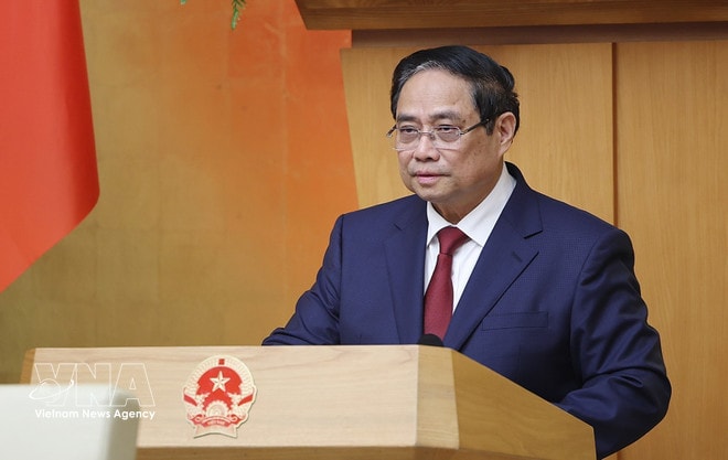PM Pham Minh Chinh chairs the conference on April 4. (Photo: VNA) vnanet-government-meeting-for-march-2.jpg