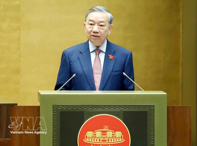 General Secretary of the Central Committee of the Communist Party of Vietnam (CPV) To Lam speaks at the first session of the newly-elected 16th National Assembly. (Photo: VNA) vnanet-tolam2.jpg