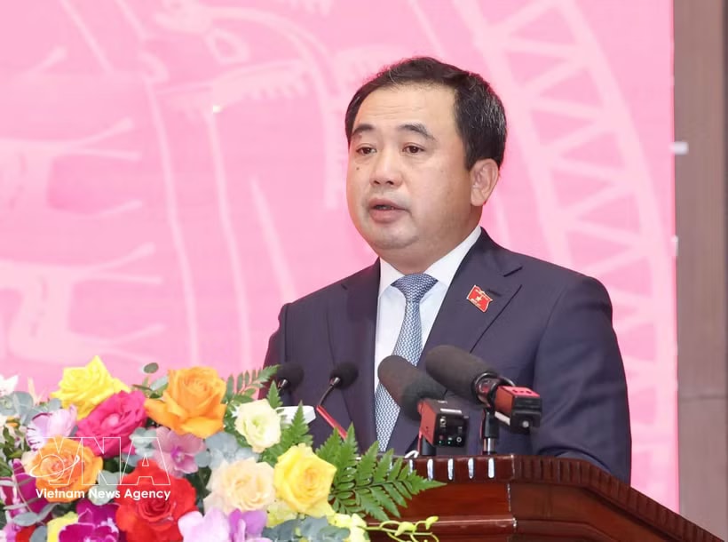 Tran Duc Thang, Secretary of the Hanoi Party Committee for the 2025–2030 term, speaks at the ceremony (Photo: VNA)