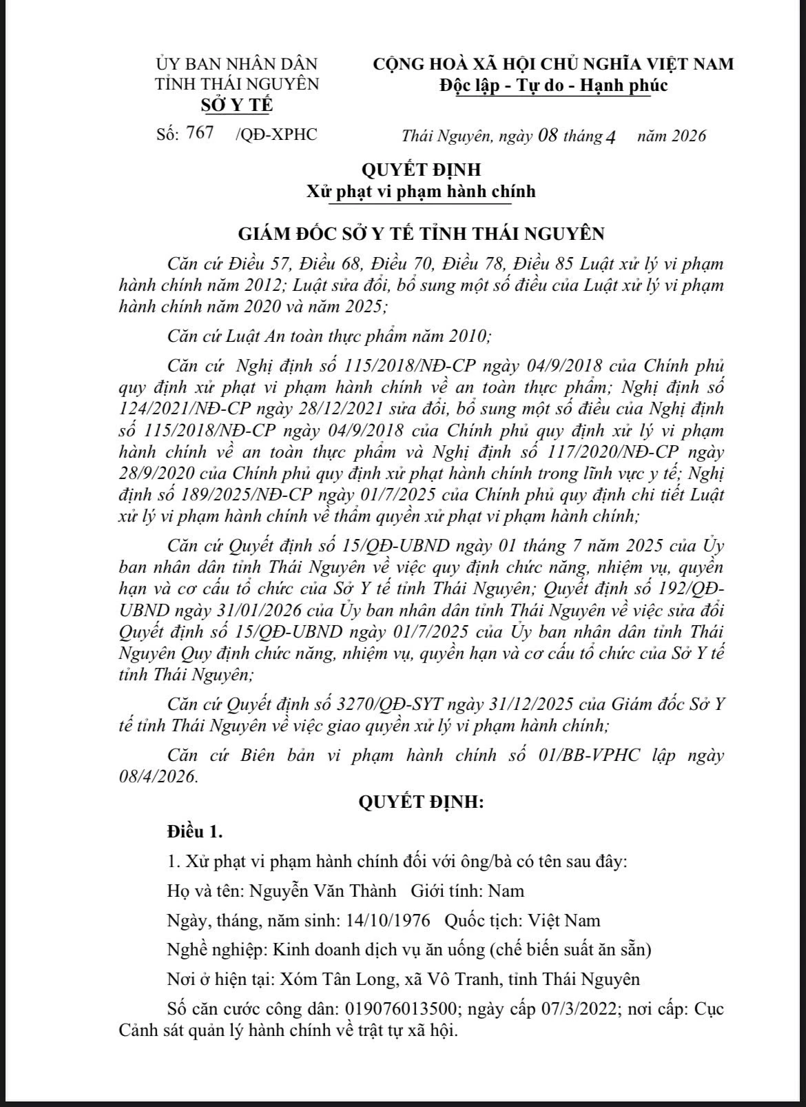 Quyết định xử phạt