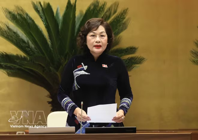 NA Vice Chairwoman Nguyen Thi Hong presides over the session. (Photo: VNA) vnanet-potal-quoc-hoi-thao-luan-ve-du-an-luat-thu-do-sua-doi-va-luat-tiep-can-thong-tin-sua-doi-8695872.jpg