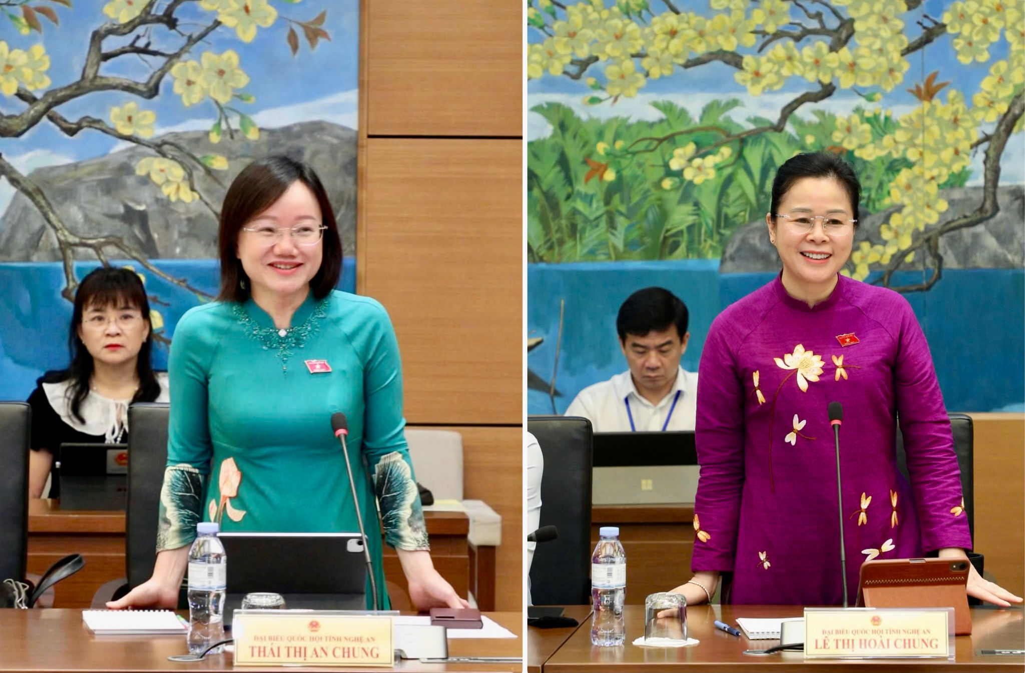 ĐBQH Thái Thị Anh Chung và ĐBQH Lê Thị Hoài Chung phát biểu tại Tổ. Ảnh: Khánh Duy