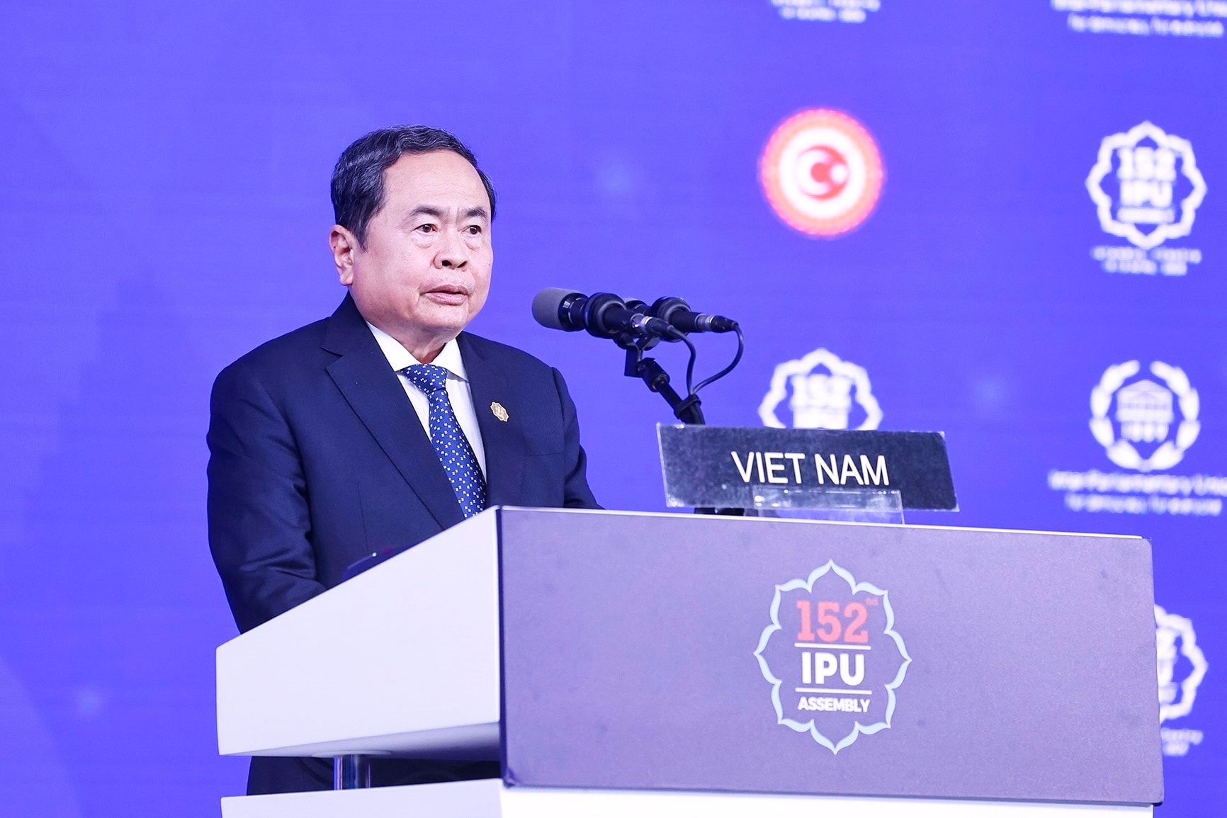 Chủ tịch Quốc hội Trần Thanh Mẫn Phát biểu tại phiên thảo luận chung Đại hội đồng IPU-152. Ảnh: Doãn Tấn/TTXVN