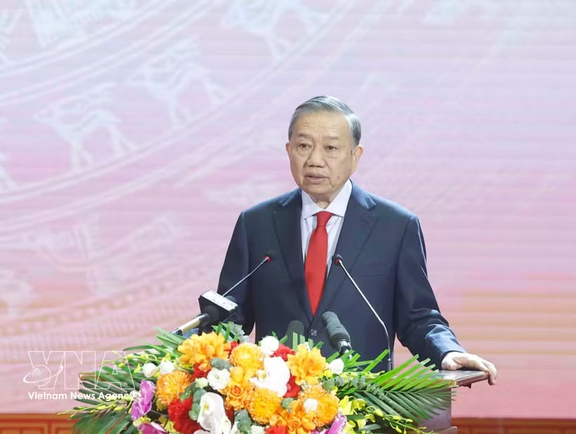 Party General Secretary and State President To Lam speaks at the ceremony marking the 120th birth anniversary of late Party General Secretary Ha Huy Tap (April 24, 1906 – 2026) in Ha Tinh province on April 21, 2026. (Photo: VNA)