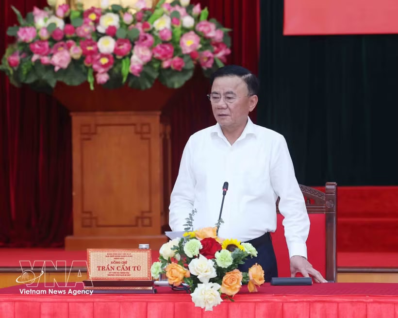 Politburo member and Permanent member of the Party Central Committee’s Secretariat Tran Cam Tu speaks at the meeting in Hanoi on April 23 with the Party Committees of provinces and centrally-run cities as well as the Party Central Committee’s commissions and agencies. (Photo: VNA)