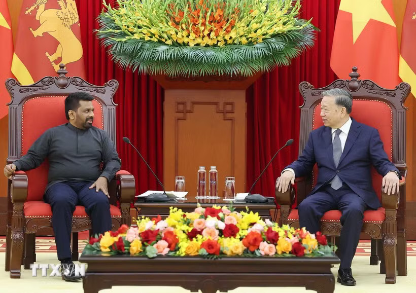 Tổng Bí thư Tô Lâm tiếp Tổng thống Sri Lanka Anura Kumara Dissanayaka chiều 4/5/2025. (Ảnh: Thống Nhất/TTXVN)