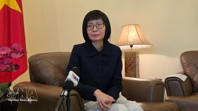 Ambassador Ton Thi Ngoc Huong, Permanent Representative of Vietnam to ASEAN grants an interview to the Vietnam News Agency. (Photo: VNA)