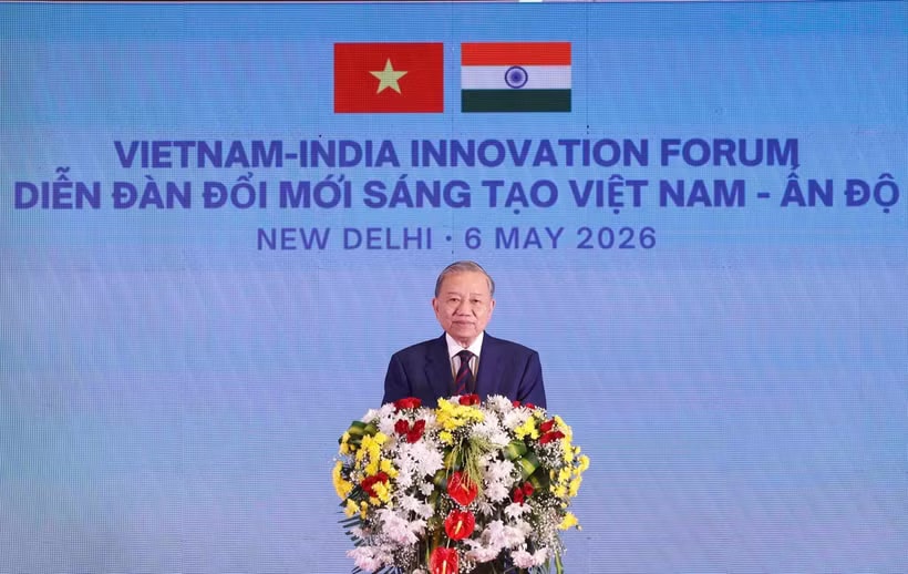 General Secretary of the Communist Party of Vietnam Central Committee and State President To Lam delivers a keynote address at the Vietnam–India Innovation Forum. (Photo: VNA)