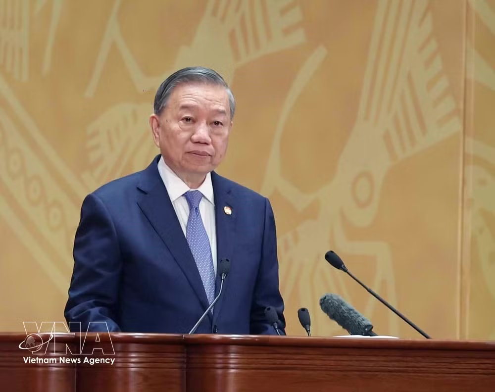 Party General Secretary and State President To Lam speaks at the event. (Photo: VNA) vnanet-b.jpg
