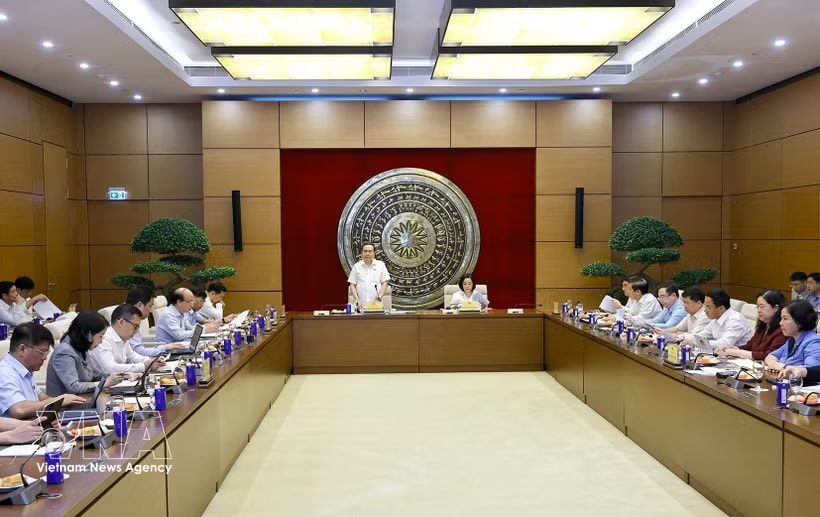 At the working session between NA Chairman Tran Thanh Man and standing members of the NA's Committee for Cultural and Social Affairs. (Photo: VNA)