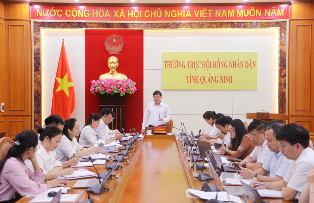 Phó Chủ tịch HĐND tỉnh Nghiêm Xuân Cường, Trưởng đoàn giám sát chủ trì buổi làm việc. Ảnh Nguyễn Thanh