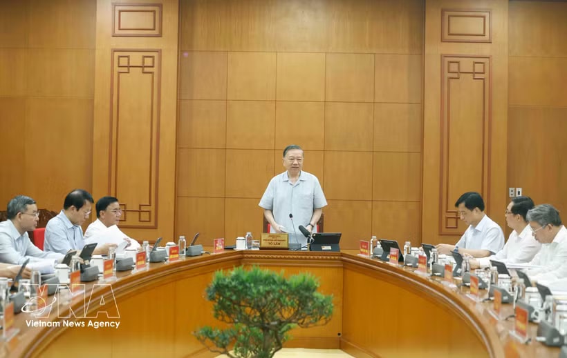 Party General Secretary and State President To Lam chairs the meeting of the standing board of the Central Steering Committee on Science, Technology, Innovation and Digital Transformation in Hanoi on May 21. (Photo: VNA)