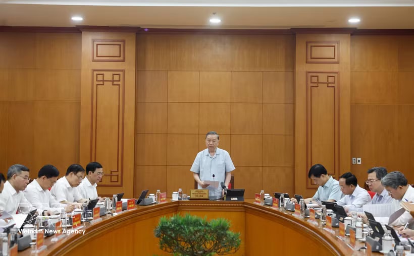 Party General Secretary and State President To Lam speaks at the meeting of standing members of the Steering Committee on science and technology development, innovation and digital transformation on May 25. (Photo: VNA)
