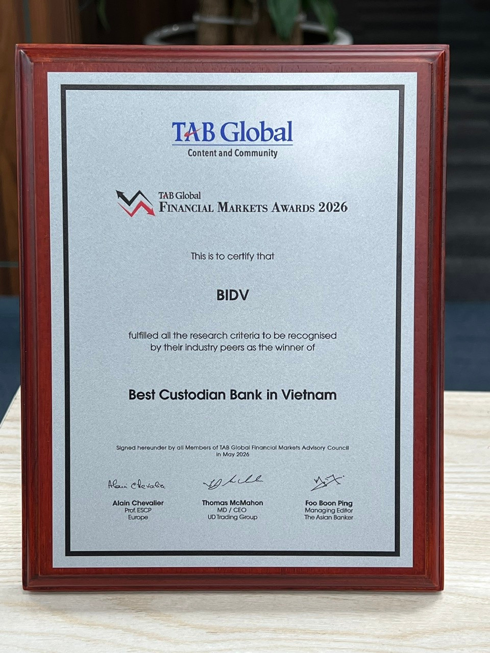 Giải thưởng Best Custodian Bank BIDV